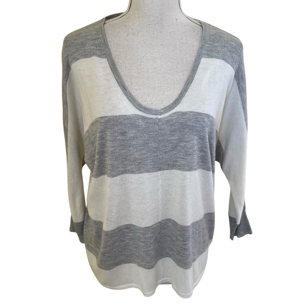 Splendid Grey/Cream Stripe V-Neck Dolman SweaterXS